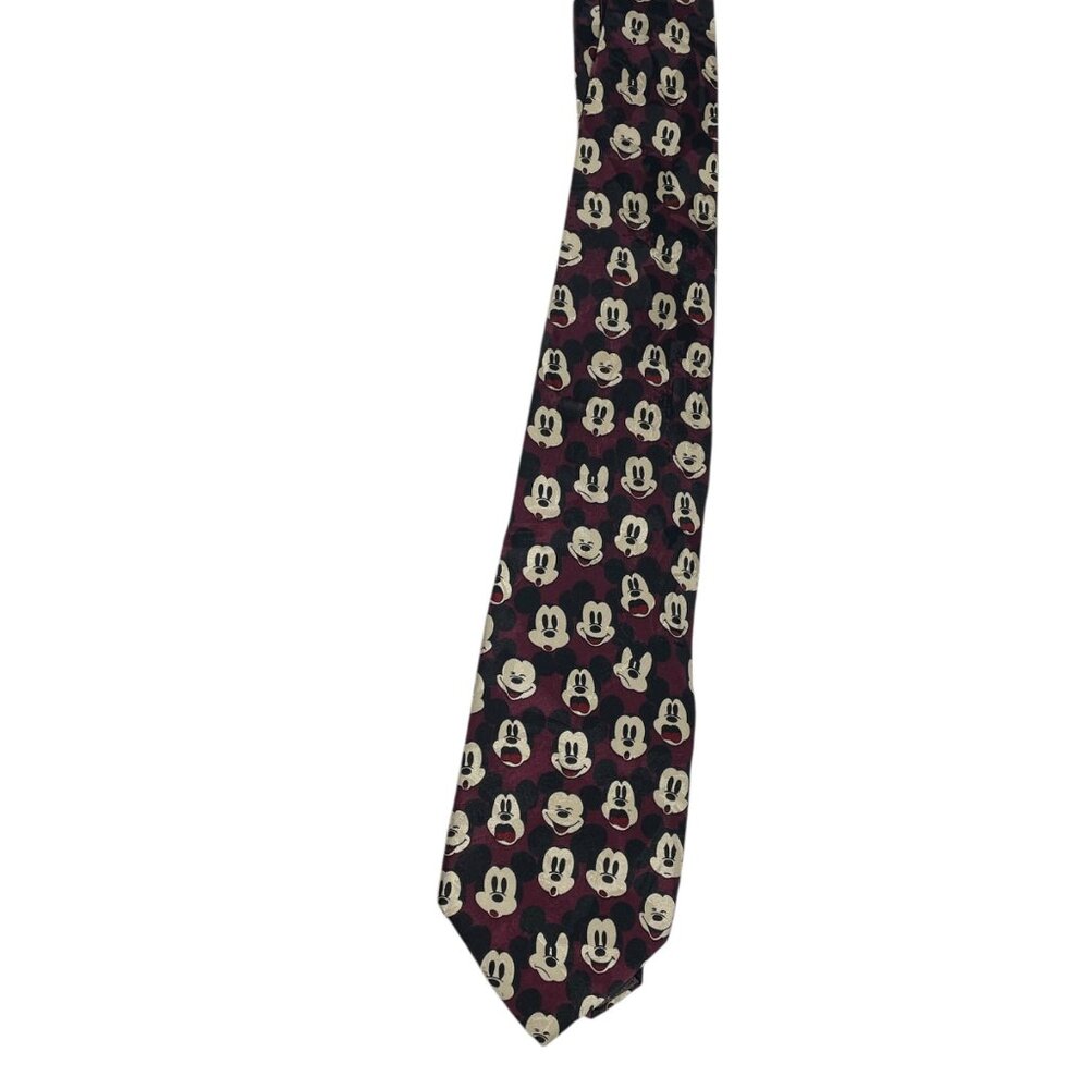 Disney Store Mickey‎ Mouse Burgundy Patterned Tie Mens Silk